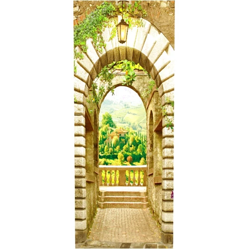 A.Monamour 3D Door Stickers for Interior Doors Italian Traditional Arch Alley with Farmland View Vinyl Waterproof Self Adhesive Door Mural Decals for Bedroom Office Bathroom 85 x 200 cm