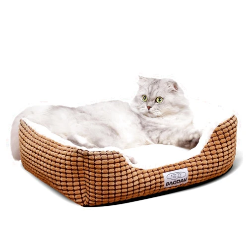 Baodan Cat Beds for Indoor Cats, Small Fluffy Pet Beds with Super Soft Fillings, Washable Dog Beds for Small Dogs and Cats, Calming Puppy Beds for Kittens, Brown/Beige, 20 inches