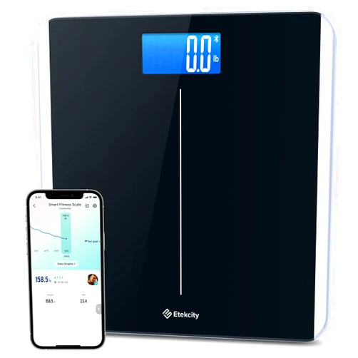 Etekcity Smart Scale for Body Weight and BMI, Bathroom Digital Electronic Weighing Scale for People, Bluetooth Free VeSync APP Connection, Rounded Corner, Accurate to 0.1lb/0.05kg, 400 lbs, Black