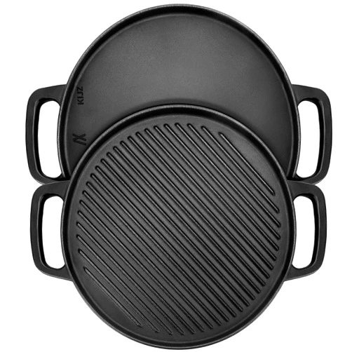 GGC Cast Iron Reversible Griddle, 12 inch Griddle Pan for Stove Tops, Gas Grills and Outdoor Cooking, Double-sided Griddle Plate with Baking Flat and Ribbed