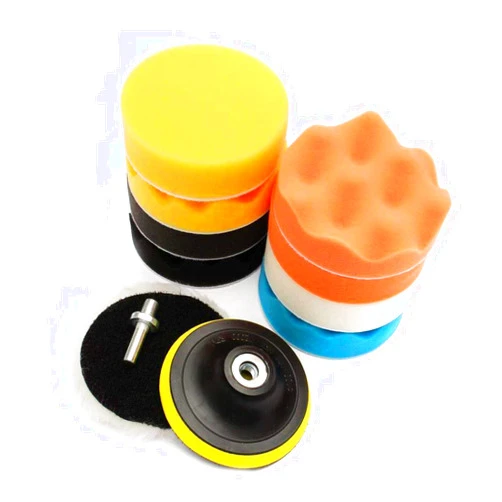 Qiilu Buffing Wheel, Qiilu 11Pcs Sponge Buffing Polishing Waxing Pad Kit for Car Polisher Buffer w/Drill Adapter[5inch]