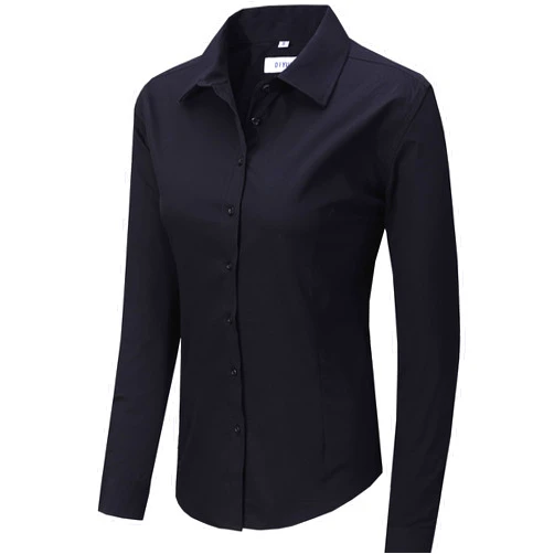 DIYUS Women's Slim-Fit Button Down Shirts Stretchy Cotton Long Sleeve Work Blouse