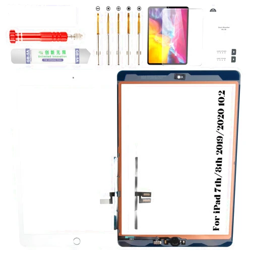 BEXUPULL for iPad 7 7th/ 8 8th Gen Screen Replacement Digitizer Touch for 2019 iPad 7th Gen 10.2 inch Screen Replacement for iPad 10.2 2019 Screen Replacement A2197 A2200 with Home Button White(Without LCD)