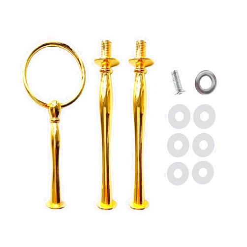 Happy Will 3 Tier Round Metal Cake Stand Holder Heavy Duty Fruit Plate Handle Fittings Hardware Rod (Golden Circle)