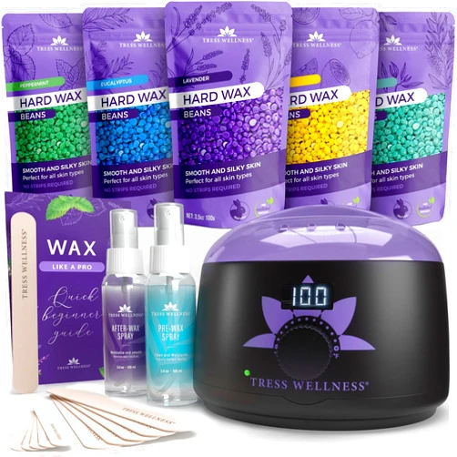 Tress Wellness Waxing Kit for Brazilian Wax - Easy to Use - For Sensitive Skin - Digital Display, Black Purple Flower