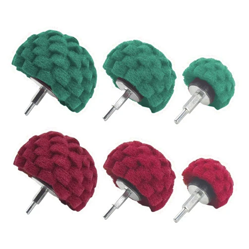 ABSOK 6 Pcs Scouring Pads Non Woven Abrasive Drill Cleaning Kit, Abrasive Buffing Polishing Wheel Drill Attachment Set, 3 Green and 3 Red