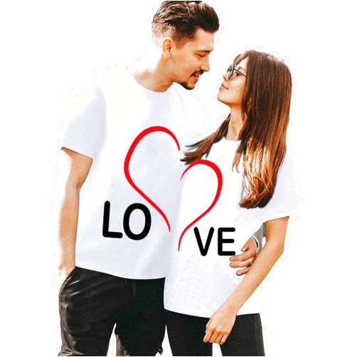 Generic Couple Tshirts for Couples Women Men Funny LOVE Printed Shirt His and Her Shirts Sets Tops Summer Tops