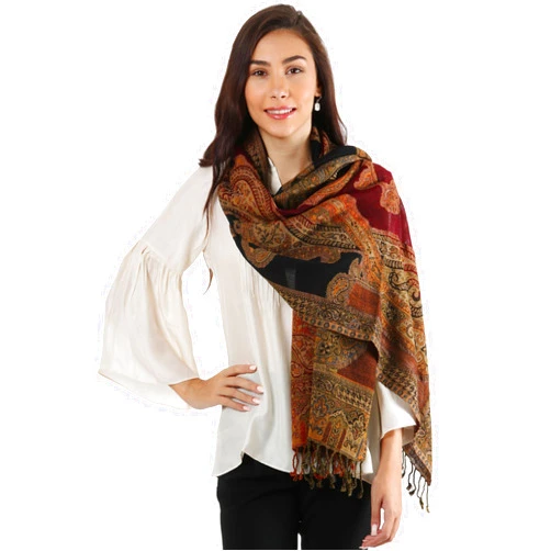 NOVICA Artisan Handmade Jamawar Wool Shawl Multi Colored Wrap Accessories Multicolor India Floral Paisley 'Mughal Exuberance'