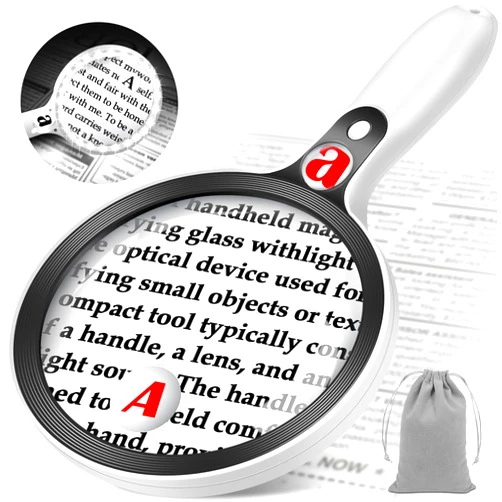 NZQXJXZ Large Magnifying Glass with Lights,10X 25X 45X Handheld Lighted Magnifier, 5.5in Page Magnifier 36 LED Lights, Magnifying Glass for Reading Small Prints & Low Vision Seniors with Aging Eyes