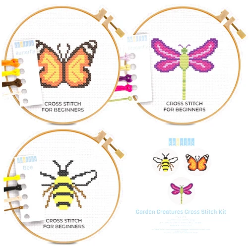 Kraftex Cross Stitch Kits: Stamped Cross Stitch Kits for Beginners. [1 Embroidery Hoop] Simple and Easy Beginner Cross Stitch Kits for Adults and Kids, use as a Needlepoint Kits for Beginners