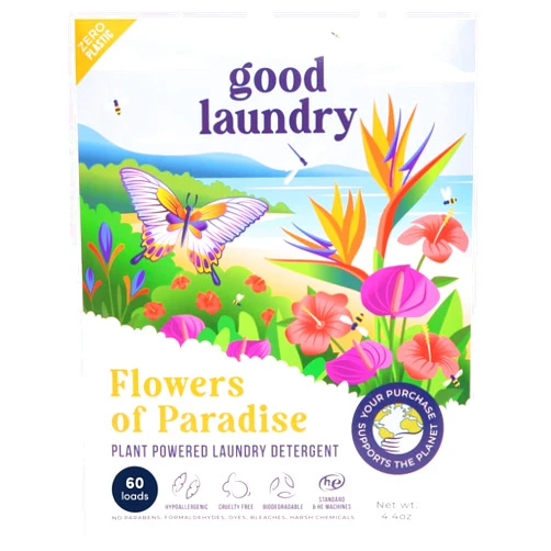 Good Laundry Detergent Sheets - Flowers of Paradise Scented (60 Loads) - Eco-Friendly Laundry Detergent Sheets, Hypoallergenic, No Plastic Jugs or Waste - Based in the USA