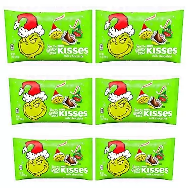 HERSHEY'S Hersheys Grinch Milk Chocolate Kisses Limited Edition Christmas Candy - Pack of 6 Bags - 7.4 oz Per Bag - 44.4 oz Total - Gluten Free Hersheys Kisses - Individually Wrapped Christmas Kisses