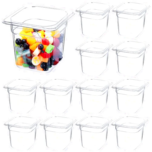Yinder 12 Packs Plastic Clear Food Pans 1/6 Size Stackable Polycarbonate Food Containers with Capacity Indicator Restaurant Commercial Hotel Pan for Fruits Vegetables Beans Corns(4'' Deep)