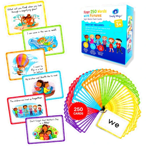 Simply magic 250 Sight Words Flash Cards for Kindergarten with Pictures, Dolch Sight Words Pre-K for Toddlers 3 4 5 6 7 8 Years, High Frequency Words Reading Cards for Kids Ages 4-8, Preschool - Simply Magic