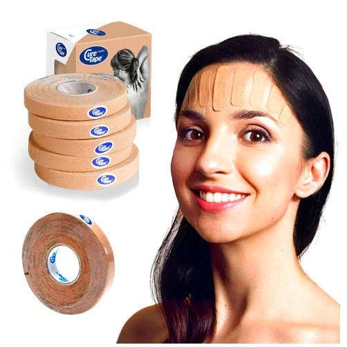 CureTape Classic Beauty Taping Face Tape | 5 Rolls of 0.4 inch Strokes | Hypoallergenic and Safe to Use for Face Taping and Beauty Taping | Reduce Wrinkes & Fine Lines | Instant Face Lift Tape Beige