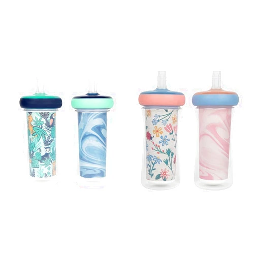 The First Years Insulated Straw Cups for Toddlers 2pk – Wild and Free & Marbled and Ladybug & Marbled, 9 ounce