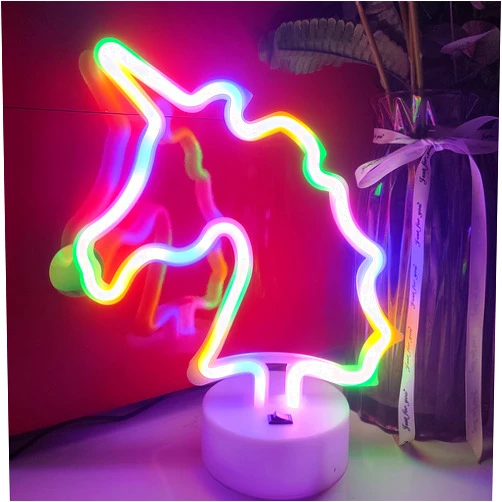 JYWJ Unicorn Neon Sign with Holder Base,USB or 3-AA Battery Powered Neon Light,LED Desktop Wall Decoration,Various Parties,Decoration of Business Premises (Color)