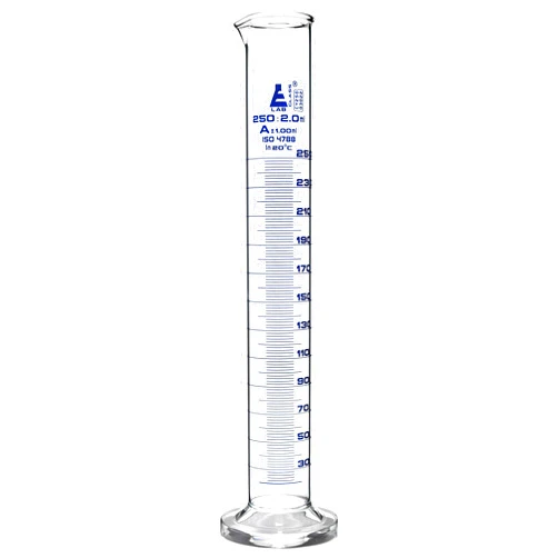 EISCO Graduated Cylinder, 250ml - Class A Tolerance ±1.00ml - Round Base - Blue Graduations - Borosilicate 3.3 Glass