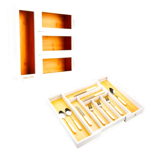Cozee Bay Bamboo Bag Storage Organizer (4 PCS) and Drawer Organizer Bundle for Kitchen Drawer (White)