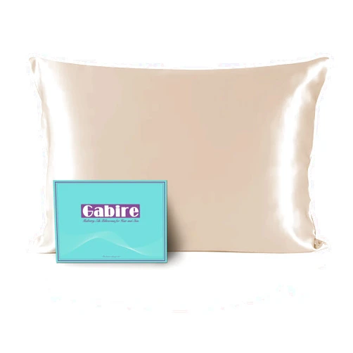 Gabire Mulberry Silk Pillowcase for Hair and Skin Prevent Acne Pillow Cases Both Sides Real Silk Pillowcases Organic Silk Pillowcase with Hidden Zipper, Champagne, King (20