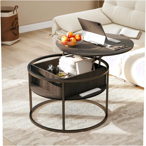 HOJINLINERO Round Lift Top Coffee Table,Coffee Tables Living Room,Black Coffee Table with Storage Hidden Compartment,Wood Farmhouse Coffee Table Decor,Center Table for Living Room,Modern Coffee Table