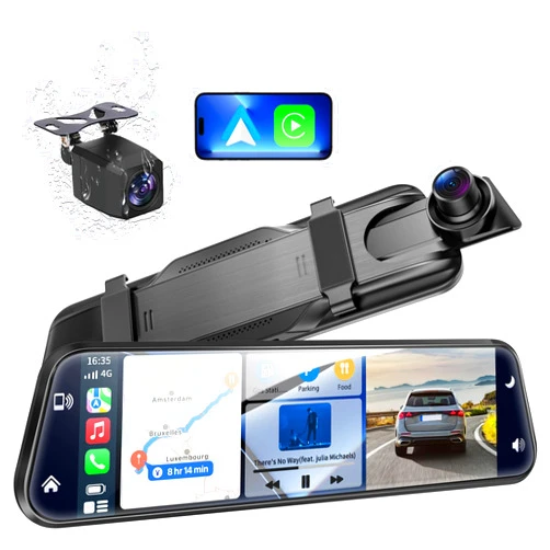 KOUENOM 2.5K Mirror Dash Cam with Carplay&Android Auto,10