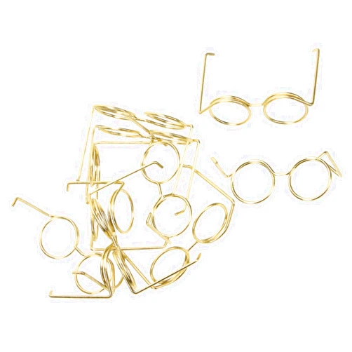 NUOBESTY 10pcs Mini Doll Glasses Metal Wire Rim Frameless Lens Doll Dress up Eyeglasses for Dolls Costume Accessories(Golden)
