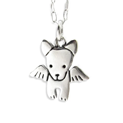 Mark Poulin Sterling Silver Angel Dog Charm Necklace on 16