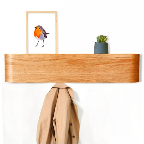 MCAEFER ZHCY Wall Mounted Coat Rack with Shelf,Modern Coat Rack Wall Mount with Storage,19.9 Inch Entryway Shelf with 5 Hidden Metal Hooks for Living Room,Bathroom,Kitchen,Bedroom - Oak