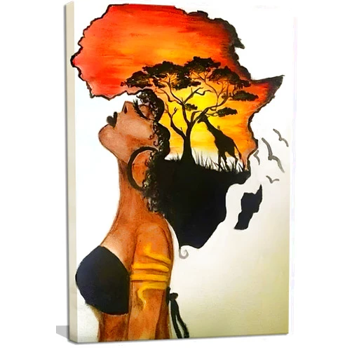 AKOTAC Framed African American Wall Art Homesick African Woman Posters Canvas Painting Black Girl Abstract African Sunset Landscape Wall Decor Picture Prints Art for Living Room Bedroom Home Decoration…