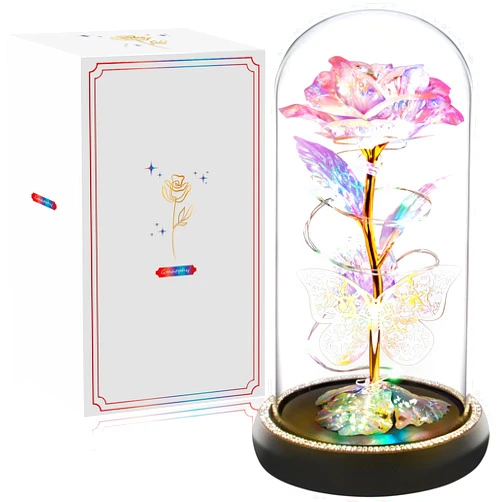 GMAOPHY Mothers Day Rose Gifts for Mom Grandma, Pink Flowers Gifts for Women, Mom Gifts from Daughter Son, Light Up Butterfly Preserved Rose in Glass Dome for Wife, Mother's Day Rose Gift Ideas for Her
