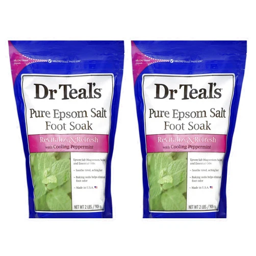Dr Teal's Dr. Teal's Pure Epsom Salt Foot Soak Solution Gift Set (2 Pack, 2lbs ea.) - Revitalize & Refresh with Cooling Peppermint - Essential Oils & Baking Soda Ease Aches & Pains and Eliminate & Prevent Odor