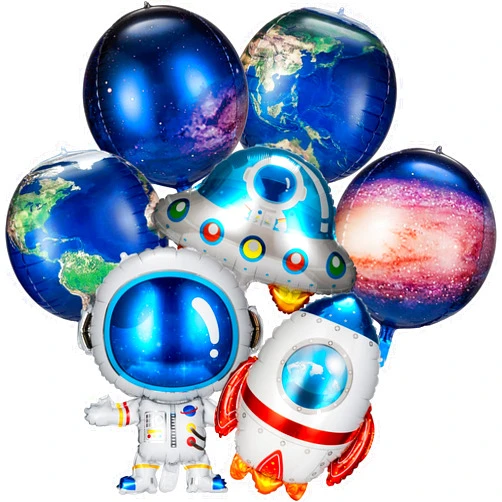 Civaner 8 Pieces Galaxy Space Balloons Large Outer Space Cartoon Balloons Inflatable Rocket Astronaut Earth Spaceship Planet Balloons Space Themed Party Supplies for Galaxy Birthday Party Photo Booth