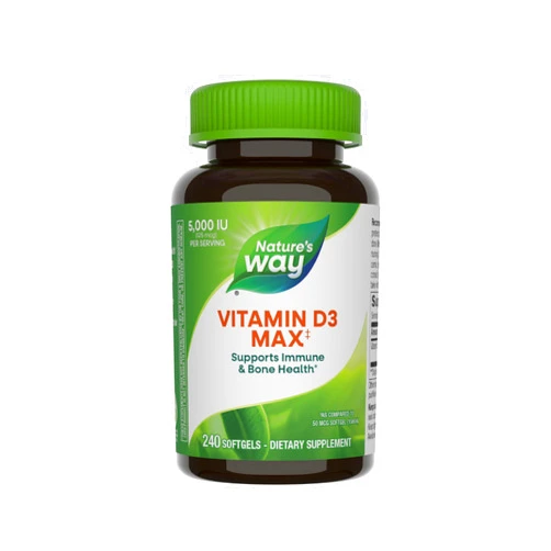 Nature's Way Vitamin D3 Max**, High Potency Vitamin D3, Supports Healthy Bones and Teeth*, Supports Immune Health*, 5000 IU (125 mcg) per Serving, 240 Softgels (Packaging May Vary)