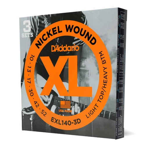 D'Addario Guitar Strings - XL Nickel Electric Guitar Strings - EXL140-3D - Perfect Intonation, Consistent Feel, Reliable Durability - For 6 String Guitars - 10-52 Light Top/Heavy Bottom, 3-Pack