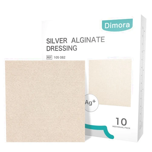 Dimora Upgrade 10 Packs Silver Antibacterial Alginate Wound Dressing Pads，Non-Stick Sterile Gauze，Highly Absorbent & Comfortable，4'' x 4'' Patches