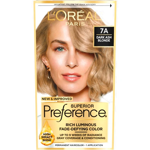 L’Oreal Paris L'Oreal Paris Superior Preference Fade-Defying + Shine Permanent Hair Color, 7A Dark Ash Blonde, Pack of 1, Hair Dye