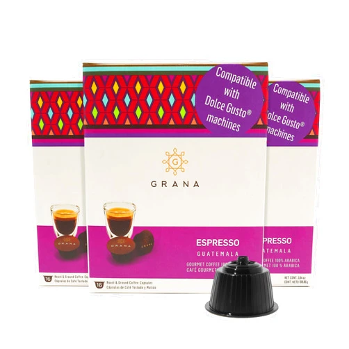 G Grana GRANA Espresso Coffee Capsules Compatible with Nescafe Dolce Gusto Machines, 48 Single Serve Coffee Pods(3 Boxes of 16 capsules each) - 100% Arabica Single Source Ethical Coffee