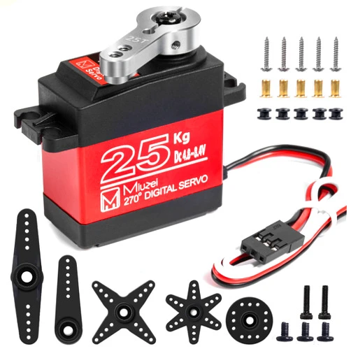 Miuzei 25KG High Torque RC Servo, Miuzei Waterproof Servo Motor Compatible with 1/6, 1/8, 1/10, 1/12 RC Car, Full Metal Gear Steering Servo with 25T Servo Horn（270°）