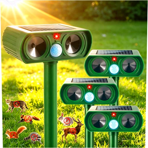 JahyElec 2026 Upgraded Solar Ultrasonic Animal Repellent Outdoor Cat Deer Repellent Devices Waterproof with Motion Sensor Squirrel,Dog,Raccoon,Skunk,Rabbit,Coyote Deterrent for Yard Garden, Green, Pack of 4