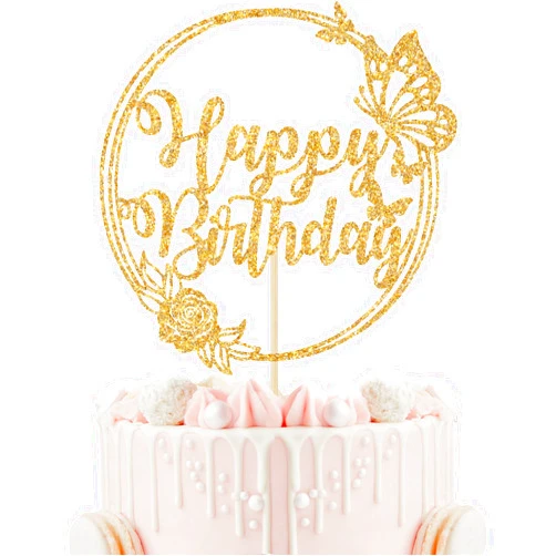 Calarjeta Gold Glitter Butterfly Cake Toppers, Butterfly Happy Birthday Cake Decorations, Butterfly Themed Birthday Wedding Anniversary Baby Shower Party Supplies