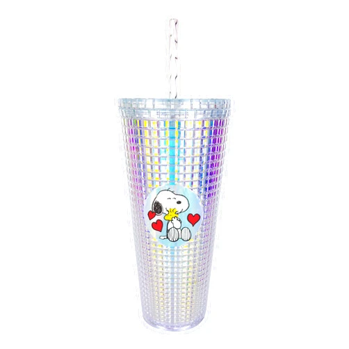Spoontiques Snoopy Diamond Tumbler - Textured Cup with Straw - Double Wall Insulated and BPA Free - 20 oz
