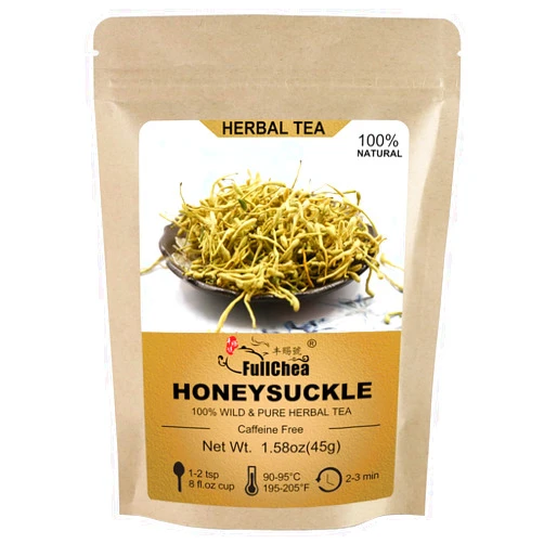 FullChea - 100% Pure Natural Dried Honeysuckle - Jin Yin Hua Honeysuckle Tea - Premium Flower Herbal Tea - 1.58oz/45g