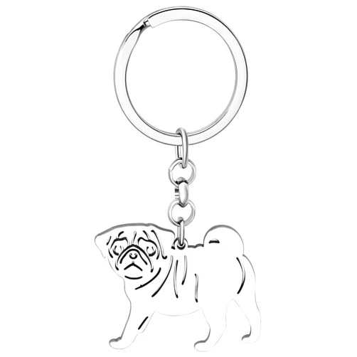 BAMAY Stainless Steel Pug Dog Keychain Chihuahua Labrador Corgi Puppy Key Ring Charms Pets Gifts for Women Girls Dog Lovers