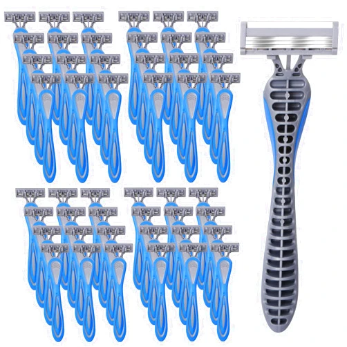 Leriton 60 Pcs Mens Disposable Razors Bulk 3 Blade Sensitive Skin Shaving Razor Long Blade for Hotel Spa Travel