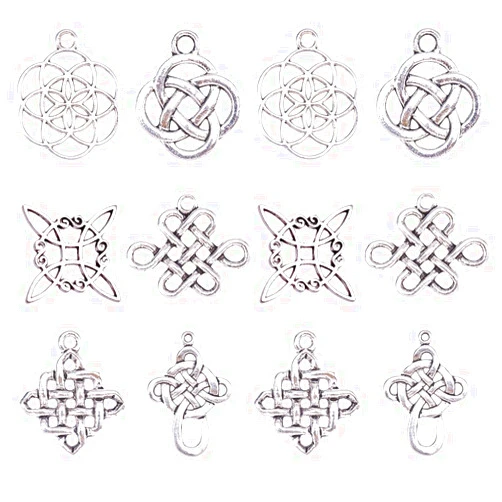 PH PandaHall 60pcs Celticing Knot Charms, 6 Style Cross Charms Beads Irish Traditional Pendants Tibetan Alloy Charms Chinese Knot Pendants Connectors for DIY Bracelet Necklace Ornament Jewelry Making