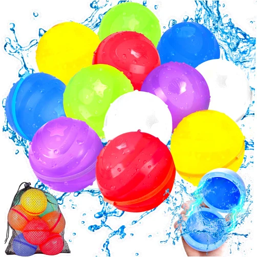 Leedpart 12 Pcs Reusable Water Bomb Balloons, Magnetic Refillable Water Balls for Kids with Mesh Bag, Quick Fill Self-Sealing Silicone Water Bombs, Outdoor Summer Water Toys, Water Fight Games