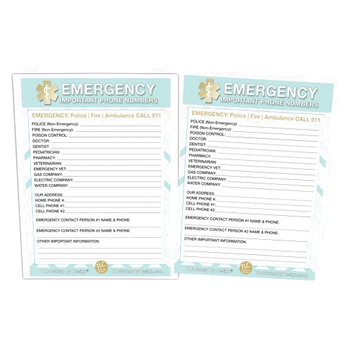 TLC Safety By Design Premium Emergency 8.5” x 11” Contact Cards in Magnetic Sleeve Large Format Refrigerator Safety Important Phone Numbers (2 Cards and 1 Magnetic Sleeve, Pastel Medical ICE)