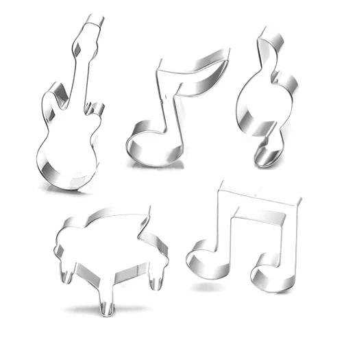 Wotoy Guitar, Piano,Musical Notes Sign Music Theme Biscuit Cookie Cutter 5 Piece Set - Stainless Steel