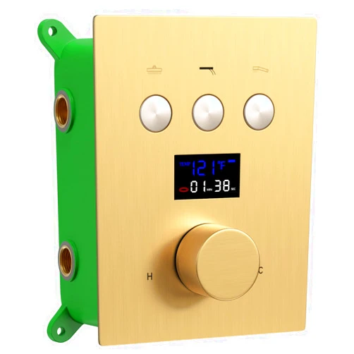 AYIVG Brushed Gold Thermostatic Mixer Valve Temperature Display 3 Way Function Shower Diverter Valve Brass Faucet Shower Rough-In Mixer Valve Kit Can Use All Options At a Time